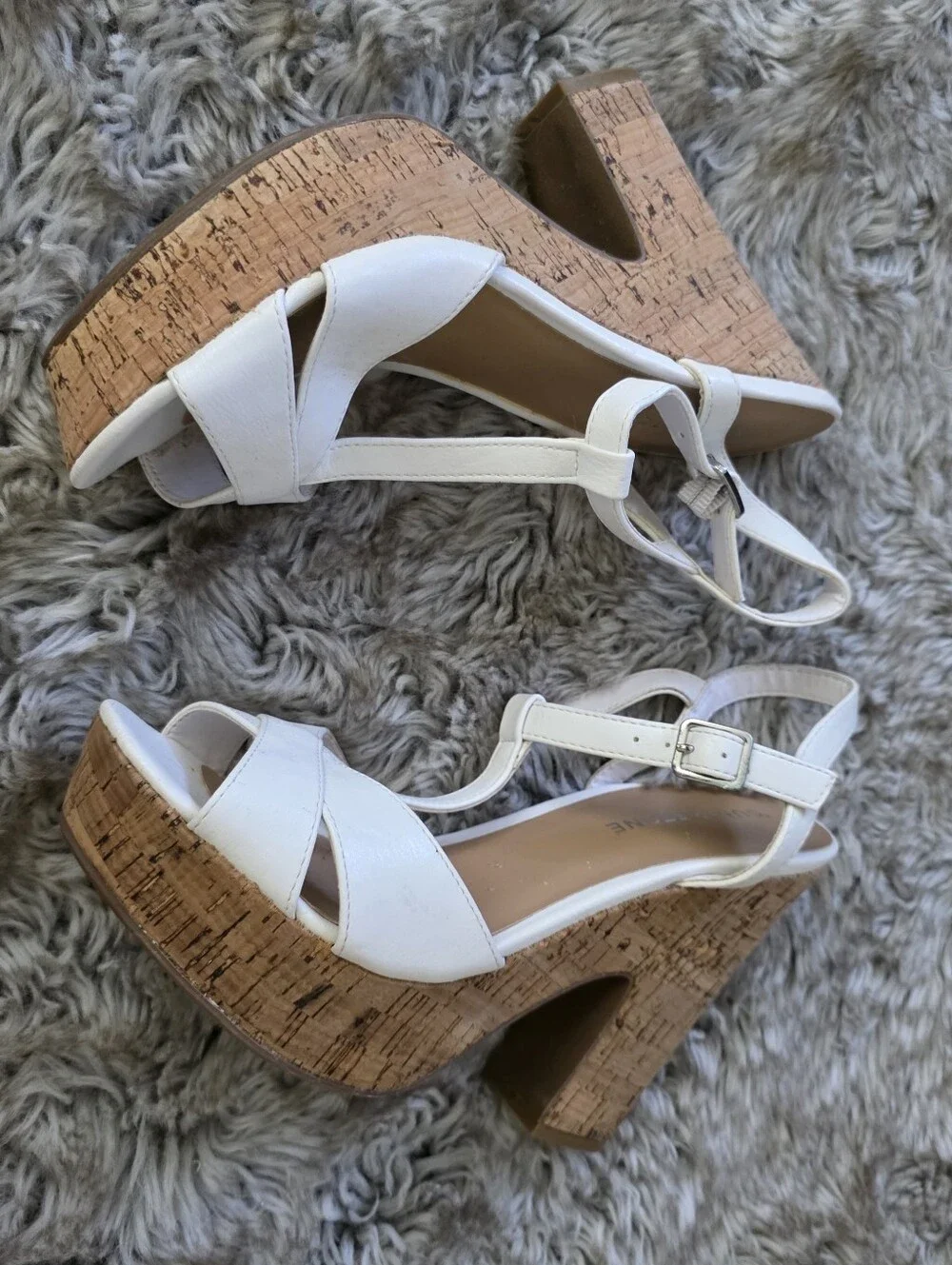 Sun + Stone Jamie White Cork Platform Sandals Women's Size 7